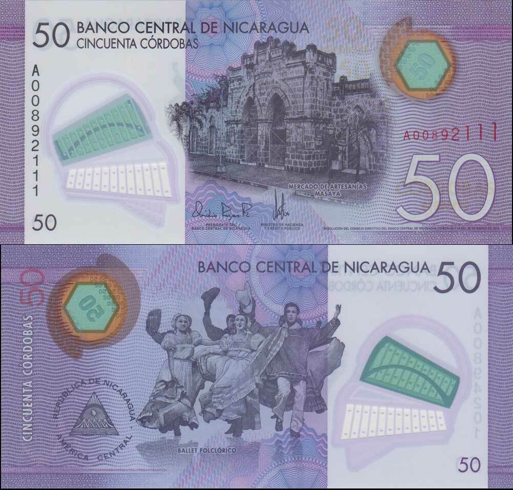 Nicaragua 50 Cordobas 2014 P 211 a Polymer UNC