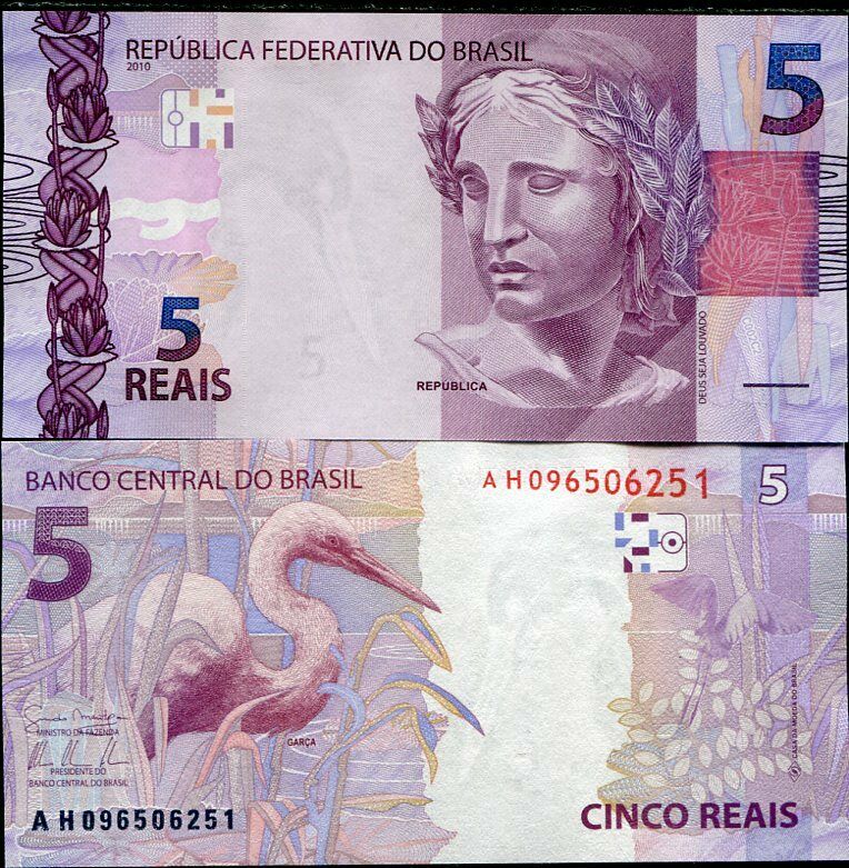BRAZIL 5 REAIS 2010 (2013) P 253 CRANE UNC