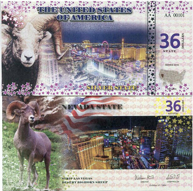 UNITED STATES 36 STATE DOLLARS USA 2016 SILVER STATE NEVADA BIGHORN SHEEP UNC