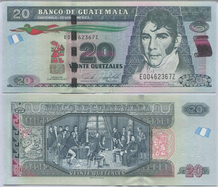 GUATEMALA 20 QUETZALES 2017 P 124 UNC