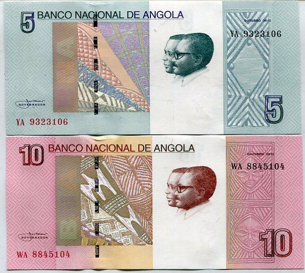 ANGOLA SET 2 UNC 5 10 KWANZAS 2012 / 2017 P NEW DESIGN 1 SET = 2 PCS
