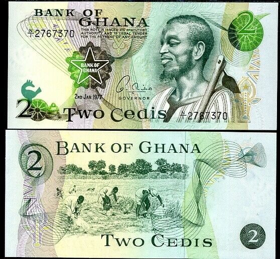 GHANA 2 CEDIS 1977 P 14 UNC