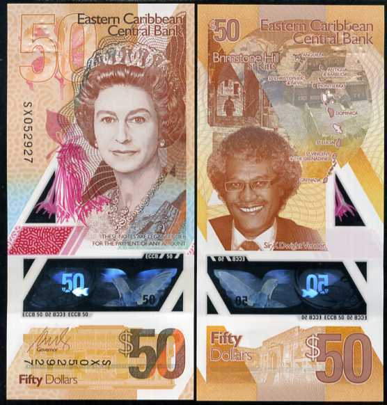 East Caribbean 50 Dollars ND 2019 P 58 Polymer QE II UNC