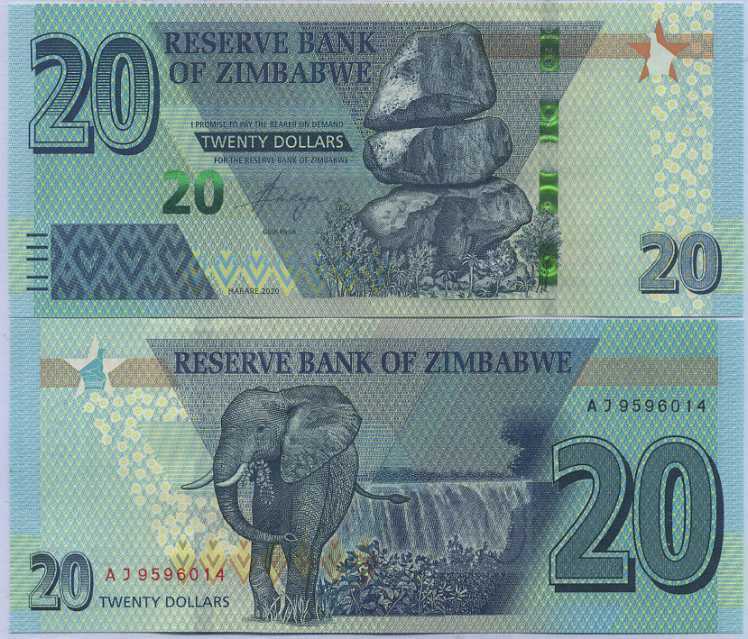 Zimbabwe 20 Dollars 2020 P 104 UNC
