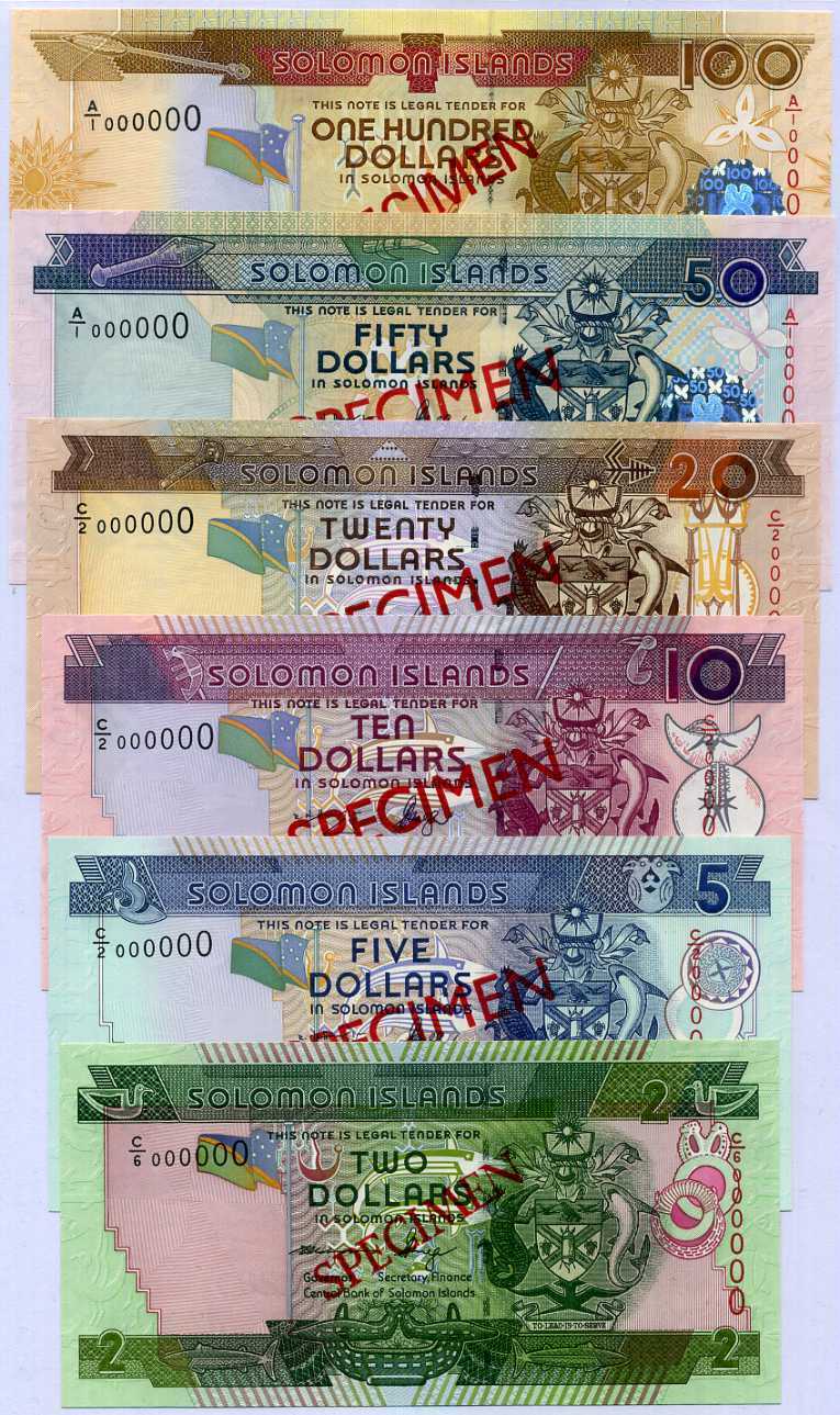 Solomon Islands SET 6 UNC 2 5 10 20 50 100 2006-09 P 25 26 27 28 29 30 Specimen
