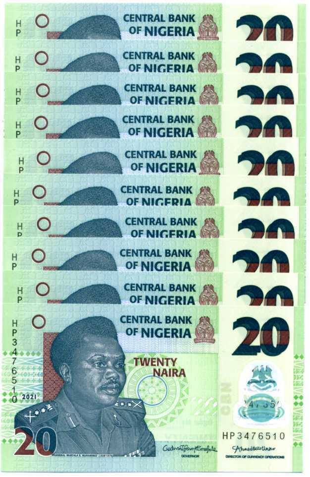 Nigeria 20 Naira 2021 P 34 Polymer UNC Lot 10 Pcs