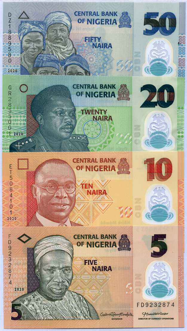 Nigeria Set 4 Pcs 5 10 20 50 Naira 2020 -2021 P 37 38 39 40 Polymer UNC