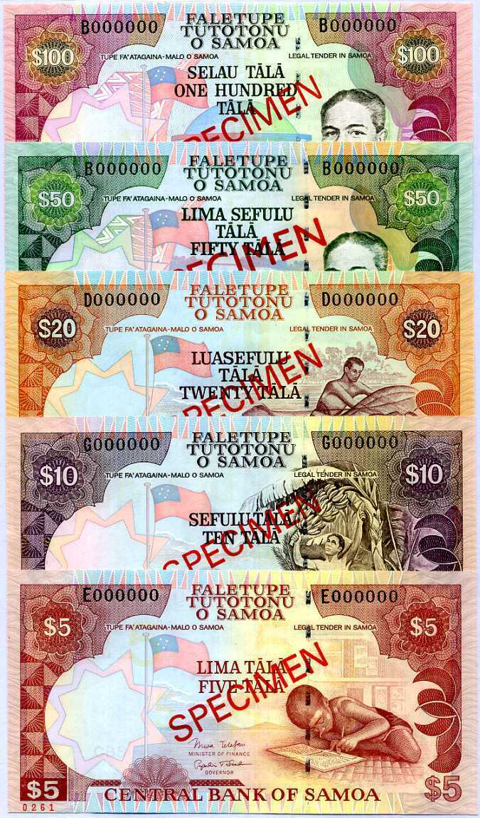 Western Samoa Set 5 UNC 5 10 20 50 100 Tala 2005/2006 Specimen P 33 34 35 36 37