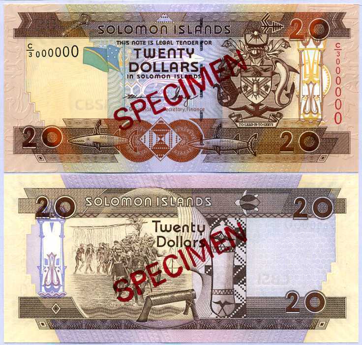 Solomon Islands 20 Dollars ND 2009 P 28 Specimen C/3 000000 UNC