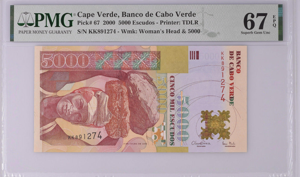 Cape Verde 5000 Escudos 2000 P 67 Superb Gem UNC PMG 67 EPQ