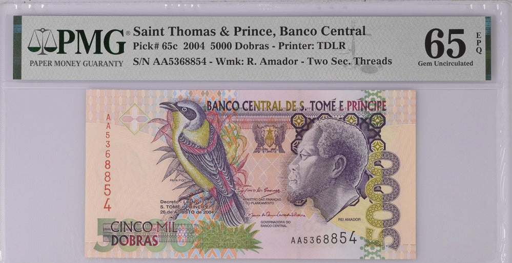 Saint Thomas & Prince 5000 Dobras 2004 P 65 c Gem UNC PMG 65 EPQ