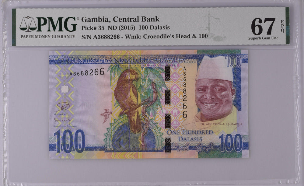 Gambia 100 Dalasis ND 2015 P 35 Superb GEM UNC PMG 67 EPQ