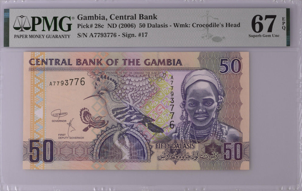 Gambia 50 Dalasis ND 2006 P 28 c Superb Gem UNC PMG 67 EPQ Top Pop