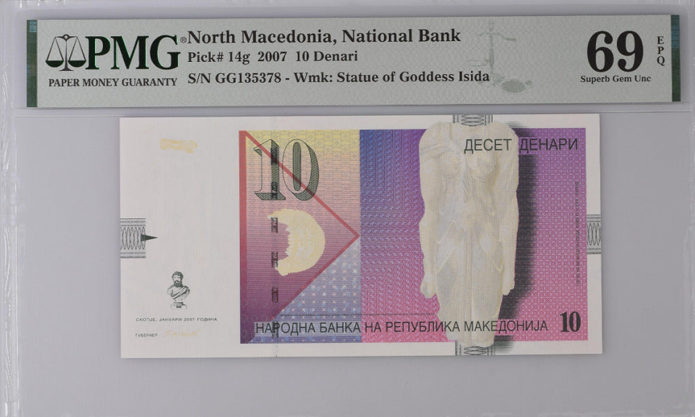 Macedonia 10 Denari 2007 P 14 g Superb Gem UNC PMG 69 EPQ Top Pop