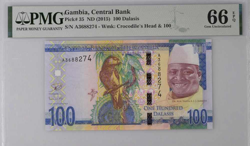 Gambia 100 Dalasis ND 2015 P 35 GEM UNC PMG 66 EPQ