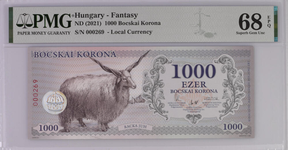 Hungary 1000 Bocskai Korona ND 2021 P NEW #269 Superb Gem UNC PMG 68 EPQ