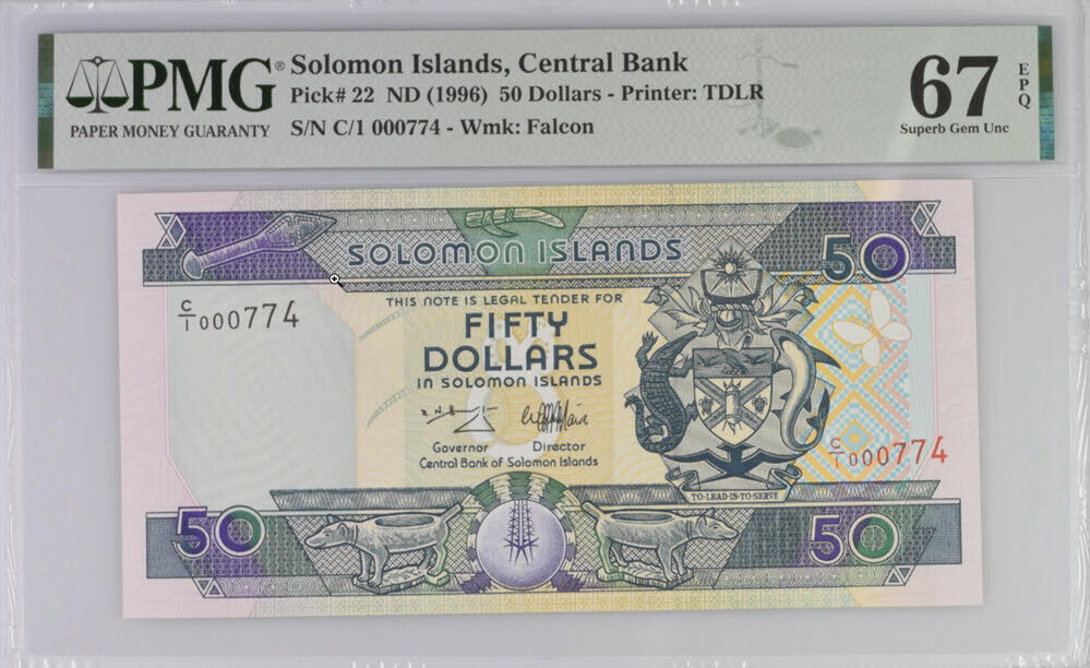 Solomon Islands 50 Dollars ND 1996 P 22 # 774 Superb Gem UNC PMG 67 EPQ Top Pop