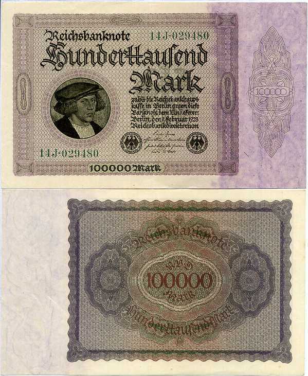 GERMANY 100000 MARK 1923 P 83 XF+