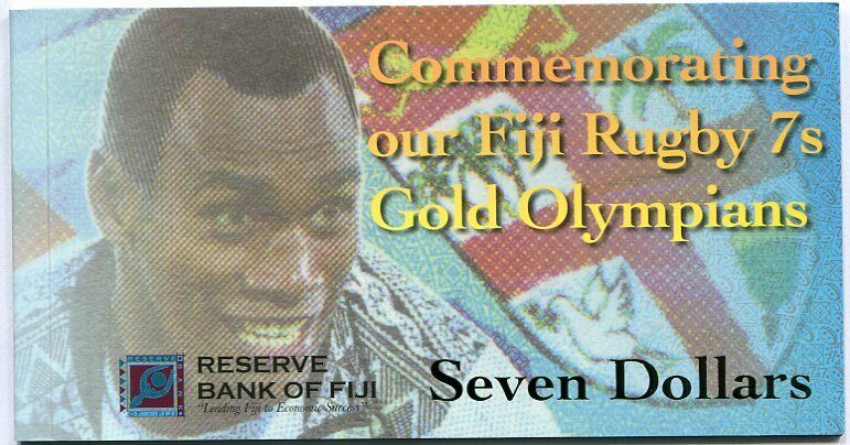 FIJI 7 DOLLARS COMM. Osea Kolinisau RUGBY 2016 / 2017 P 120 UNC W/FOLDER