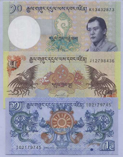BHUTAN SET 3 PCS 1 5 10 NGULTRUM Random Date P 27 28 29 UNC