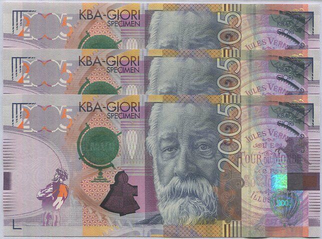 KBA GIORI TEST NOTE SPECIMEN Jules Verne 2005 Hologram OVI UNC Type II Lot 3 Pcs