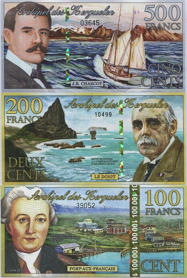 Kerguelen Set 3 PCS 100 200 500 Francs 2010 -2012 Polymer Fantasy