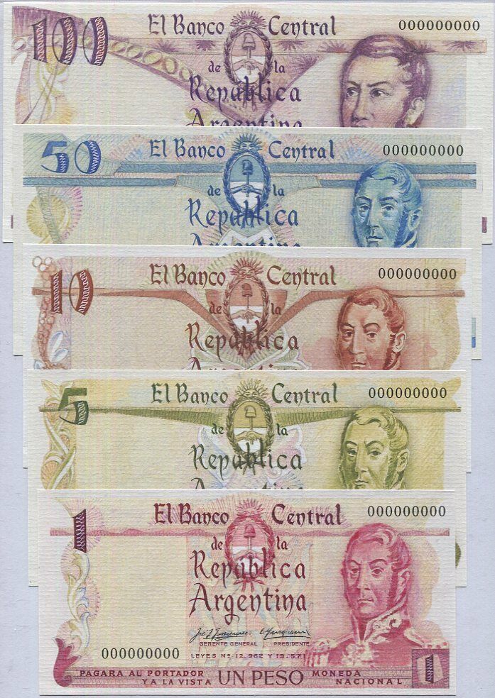 ARGENTINA SET 5 PCS 5 10 50 100 PESO FANTASY SAN MARTIN