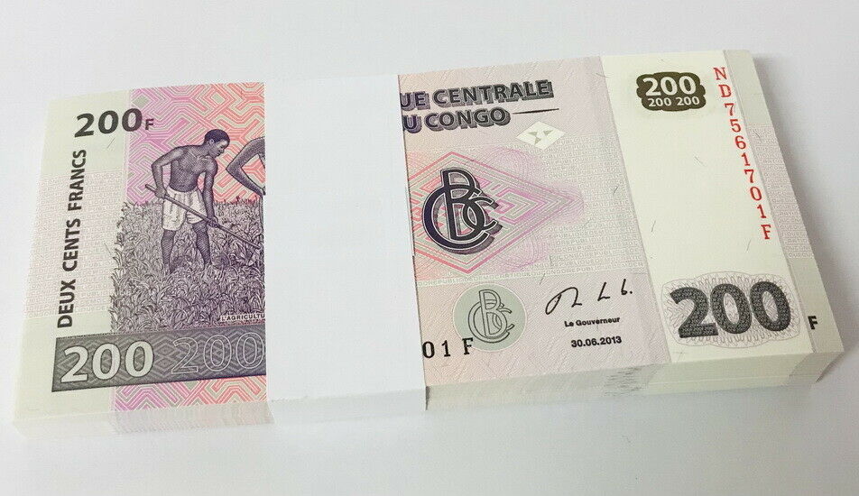 Congo 200 Francs 2013 P 99 UNC LOT 25 PCS 1/4 BUNDLE
