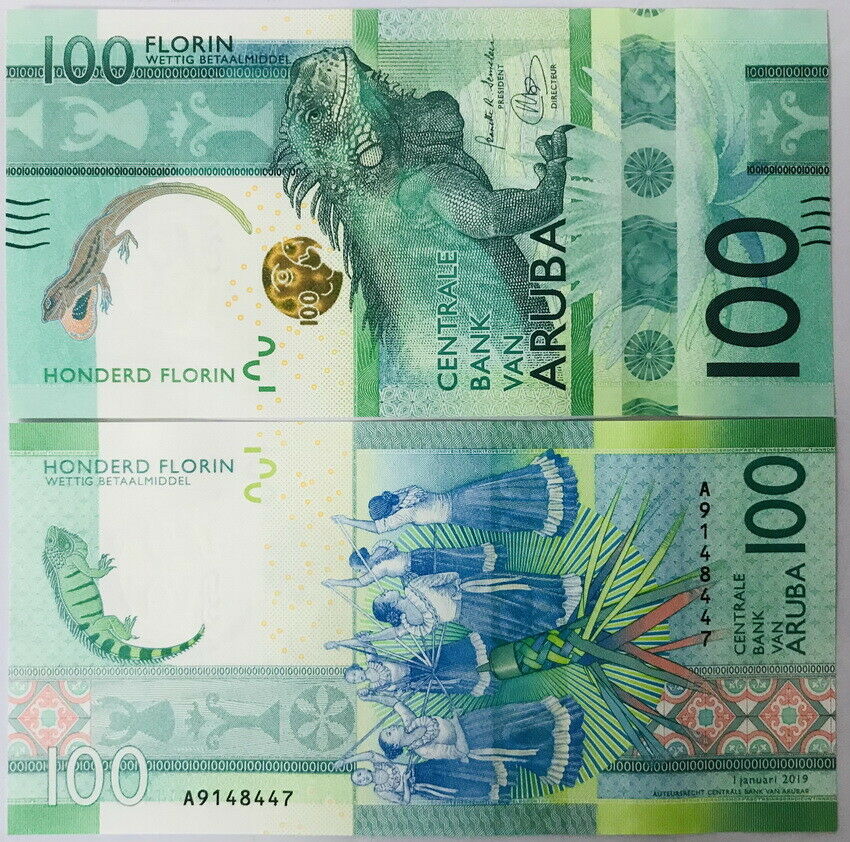 Aruba 100 Florins 2019 P 24 a Iguana verde UNC