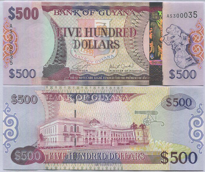 GUYANA 500 DOLLARS ND 2019 P 37 UNC