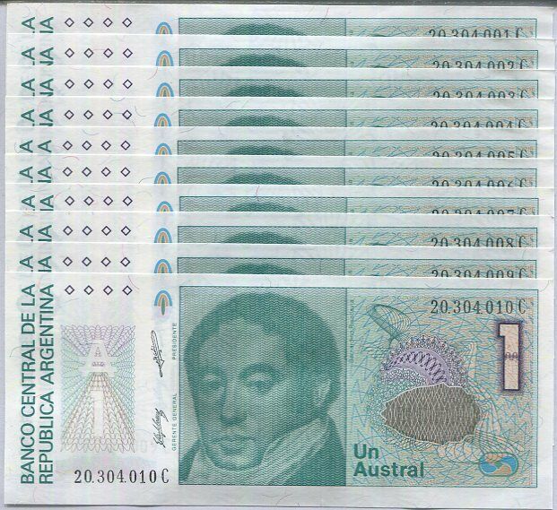 Argentina 1 Austral 1985-90 P 323 UNC Lot 10 PCS