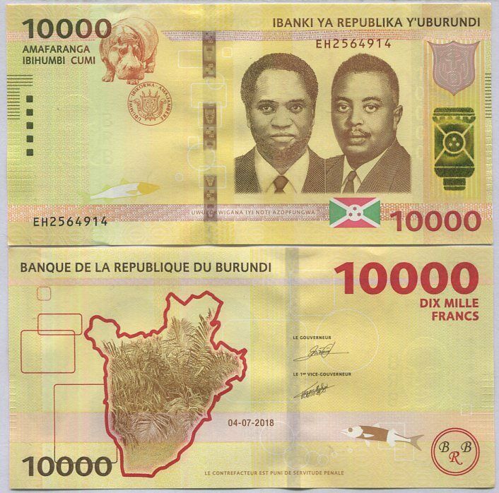 BURUNDI 10000 FRANCS 2018 P 54 UNC