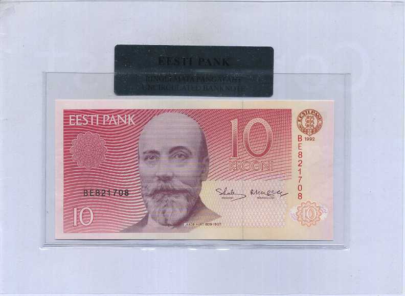 Estonia 10 Krooni 1992 P 72 UNC WITH ORIGINAL FOLDER