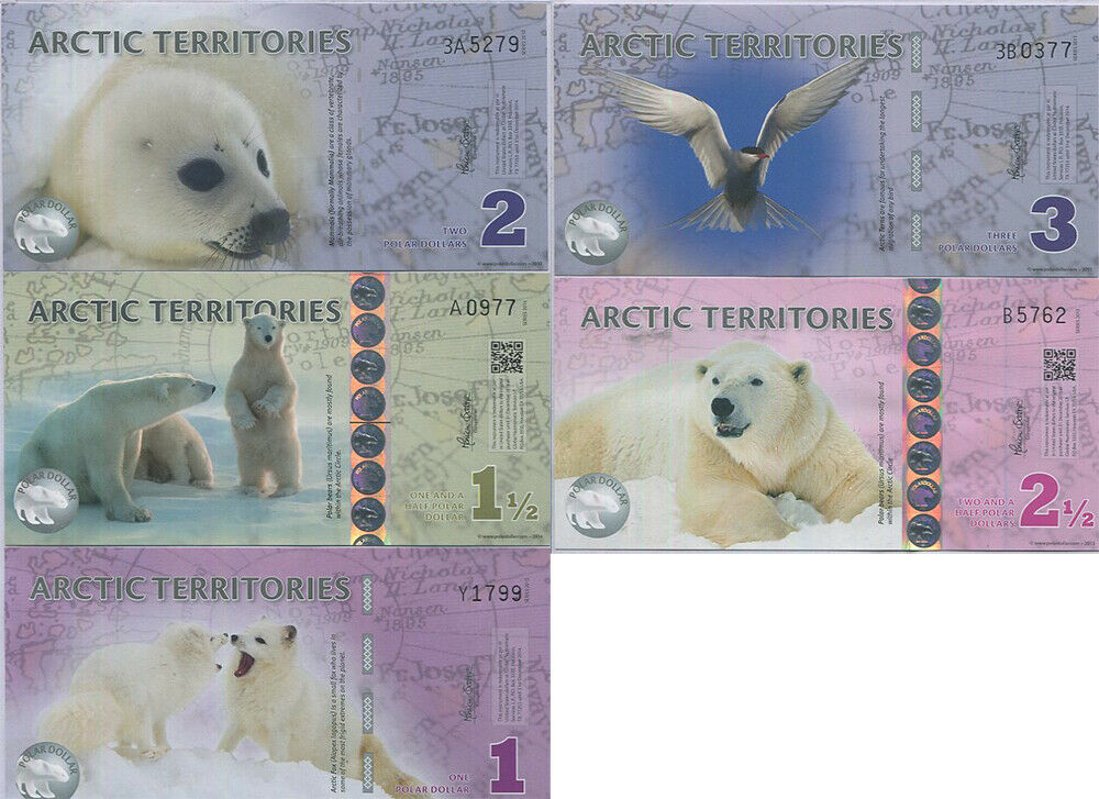 Arctic Territories SET 5 PCS 1 1.5 2 2.5 3 Dollars 2012-2014 POLYMER UNC