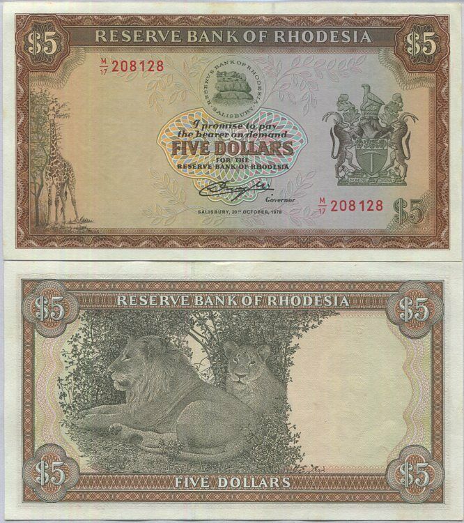 Rhodesia 5 Dollars 1978 P 36 b UNC