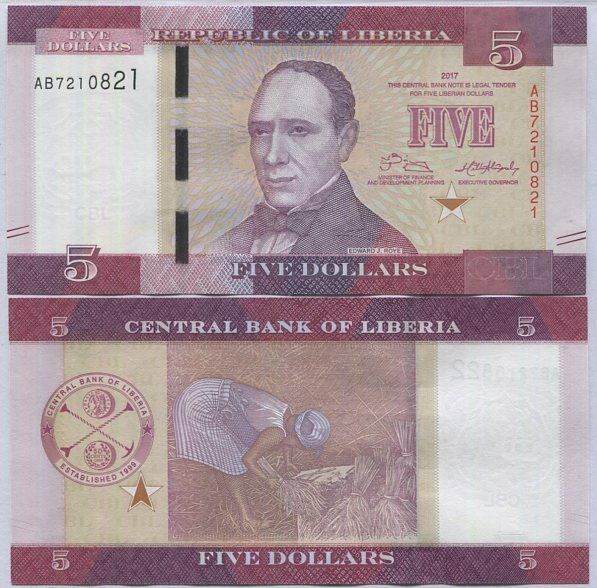 LIBERIA 5 DOLLARS 2017 P 31 b UNC