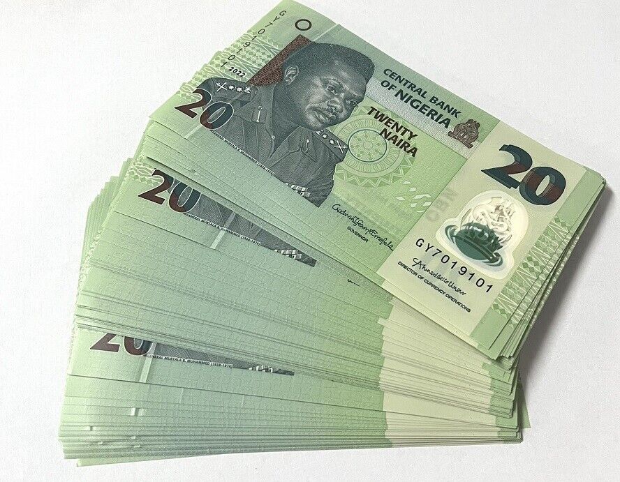 Nigeria 20 Naira 2022 P 34 Polymer AUnc Damage Printing LOT 100 PCS 1 Bundle