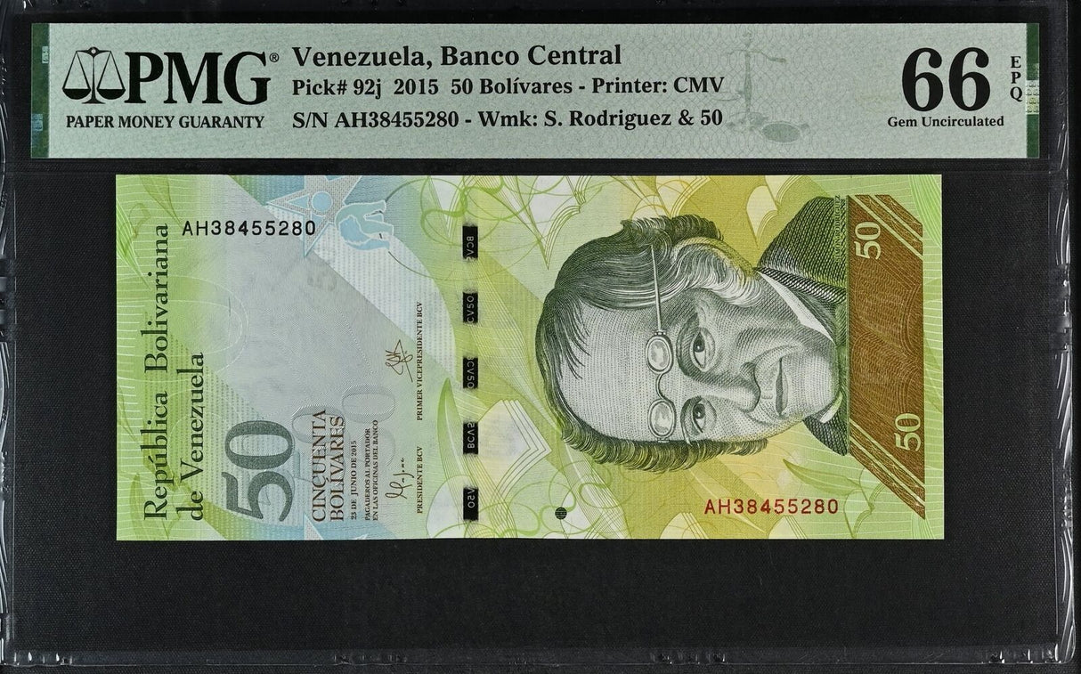Venezuela 50 Bolivares 2015 P 92 j Gem UNC PMG 66 EPQ