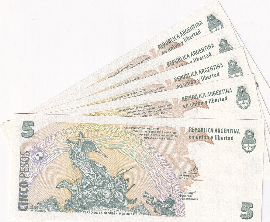 Argentina 5 Pesos ND 2012 P 353 Mixed Suffix UNC LOT 5 UNC