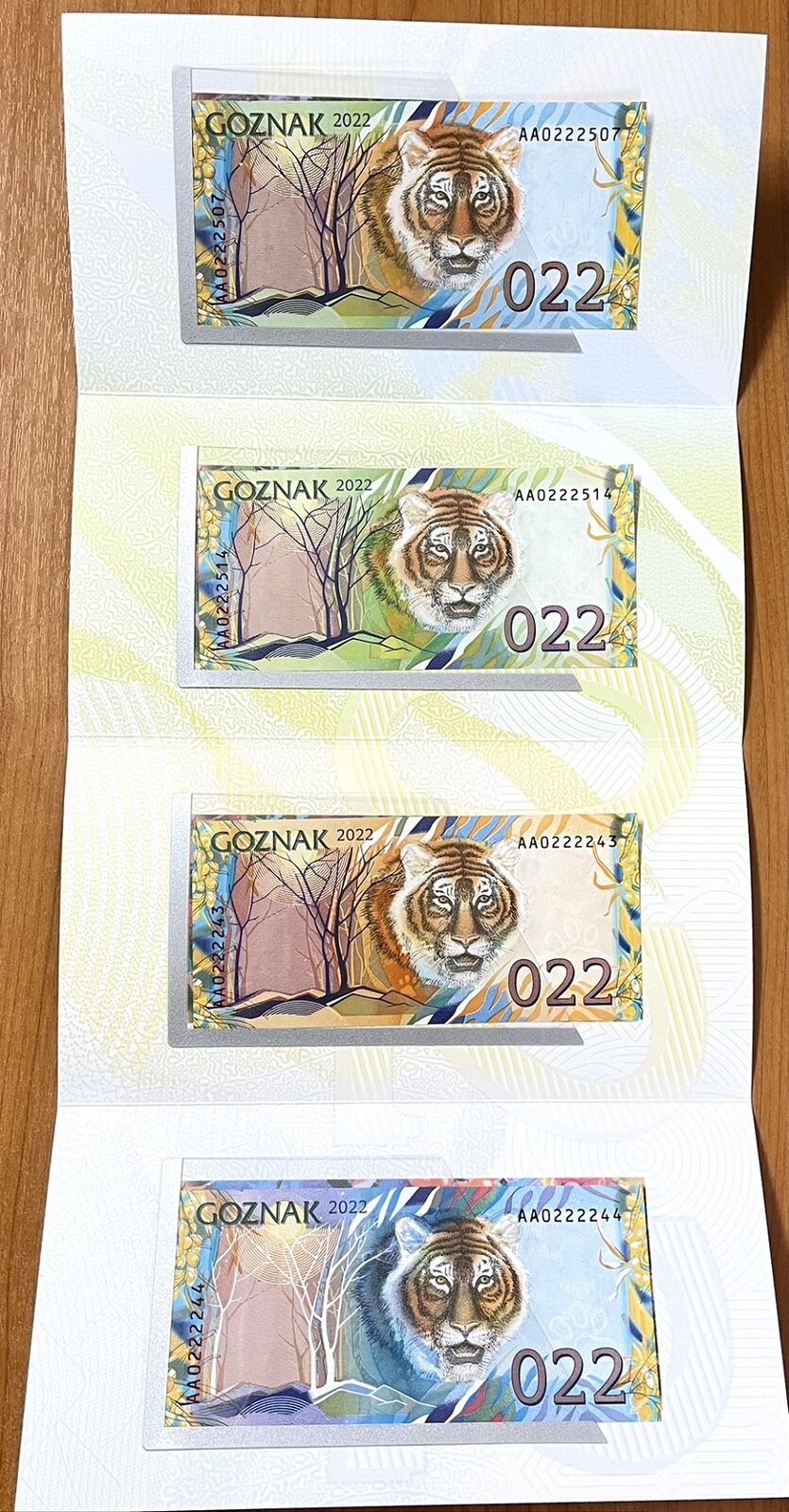 Test Note Russia 4 Tigers in Folder 2022 Goznak Colorful
