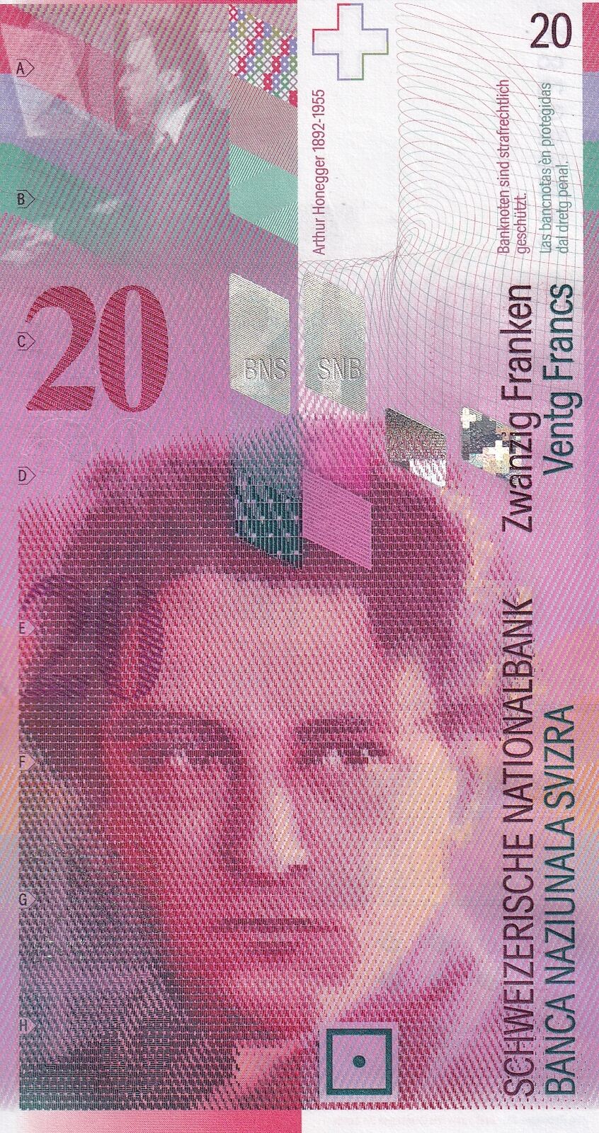 Switzerland 20 Franken 2008 P 69 e Sign Raggenbass & Hildebrand AUnc