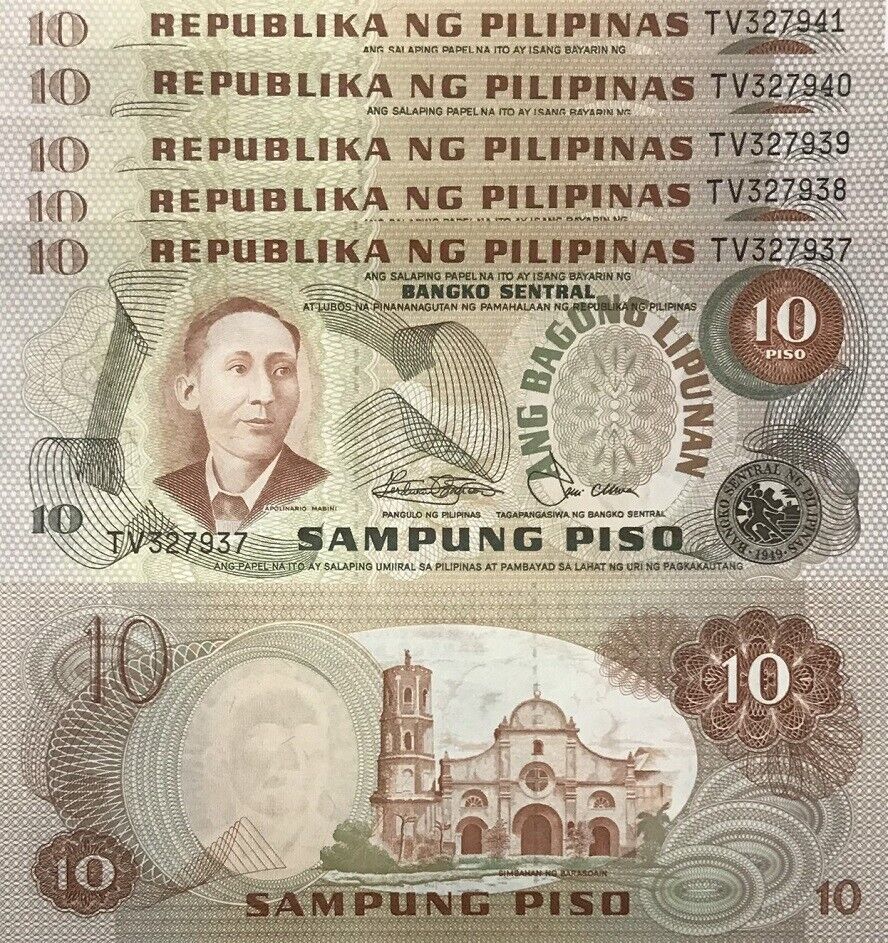 Philippines 10 Piso ND 1978 P 161 b UNC LOT 5 PCS