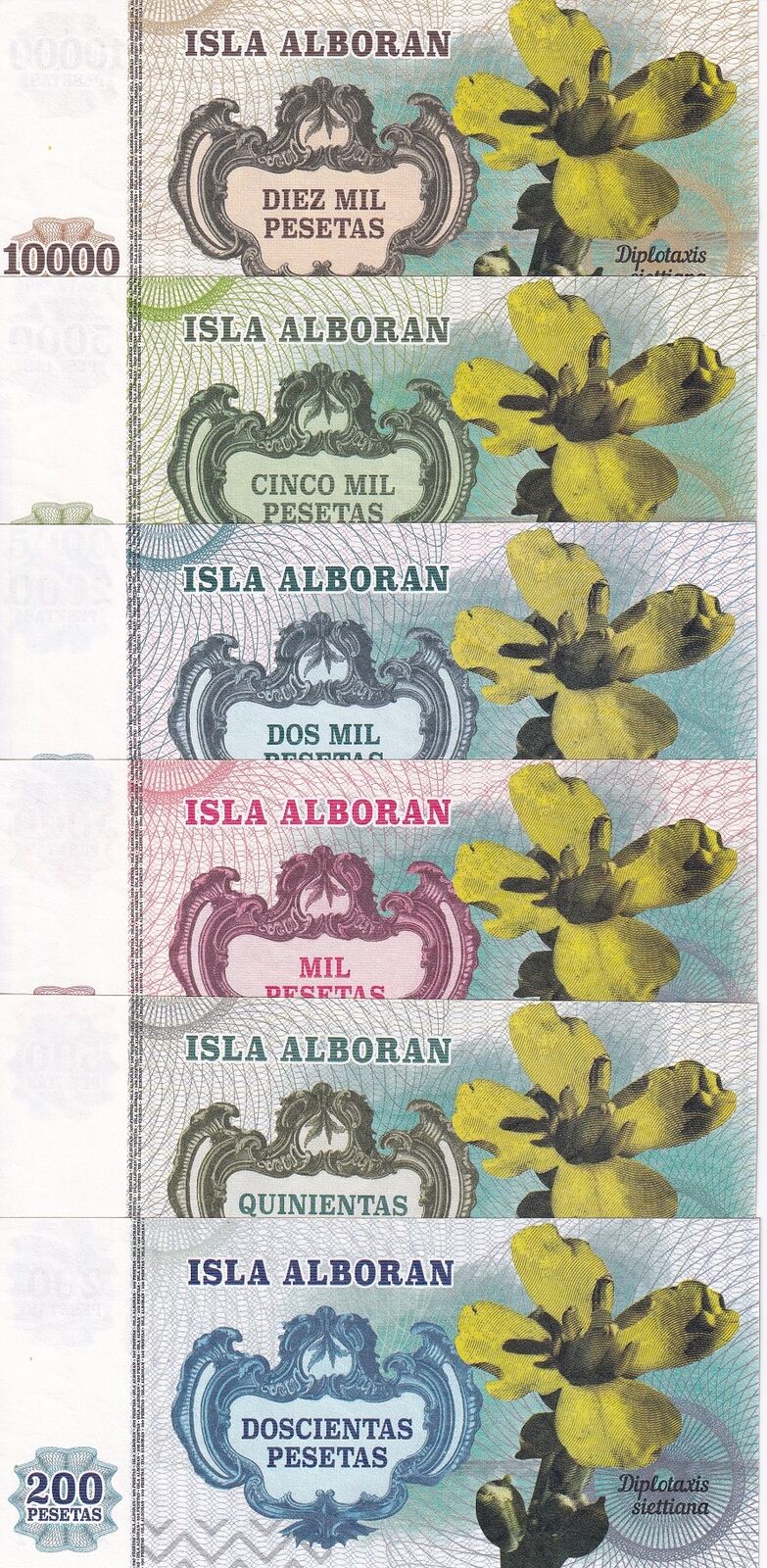 Alboran Island Set 6 200 1000 2000 5000 10000 Pesetas 2014 Doscientas Fantasy