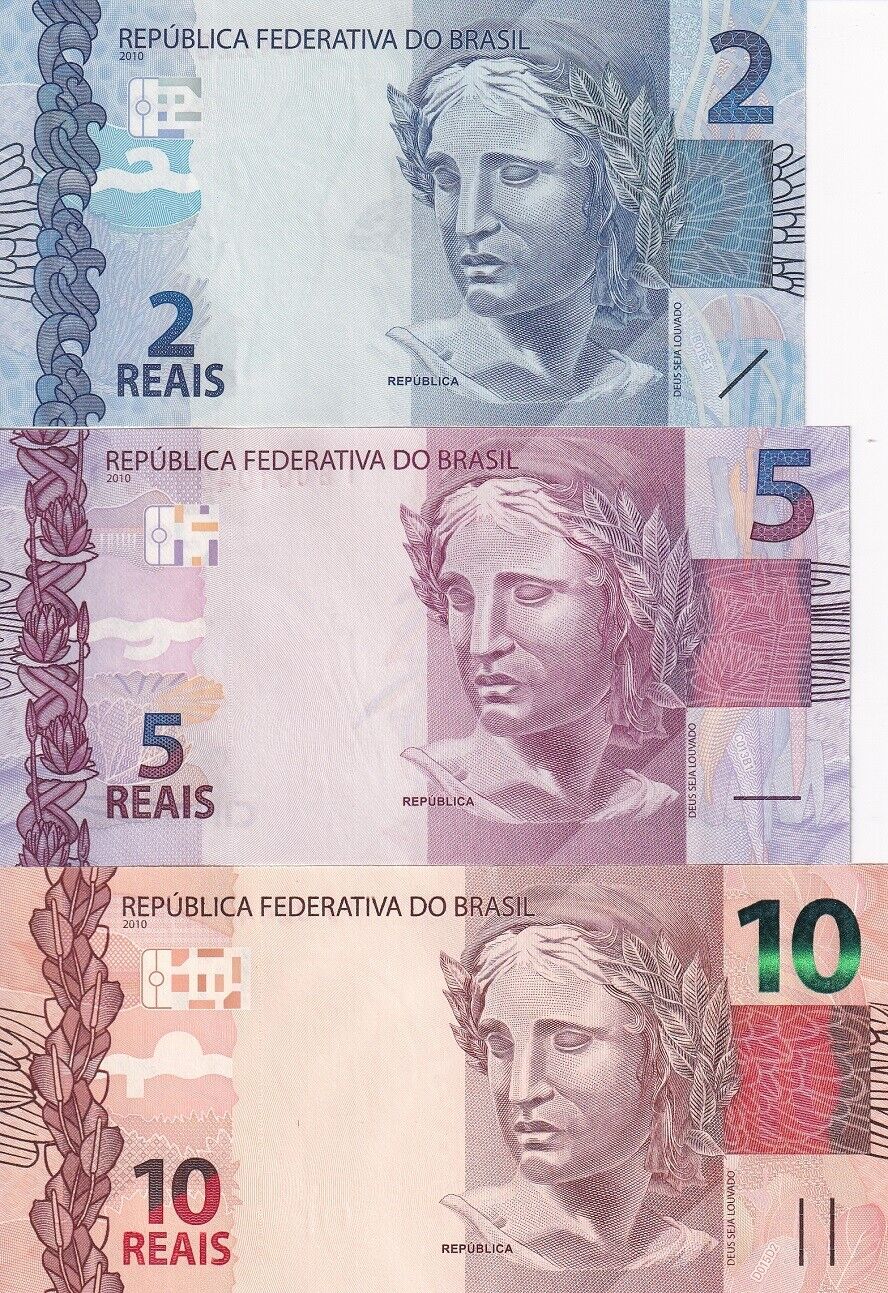 Brazil SET 3 UNC 2 5 10 Reais 2010-2020 P 252 P 253 P 254 Random Sign
