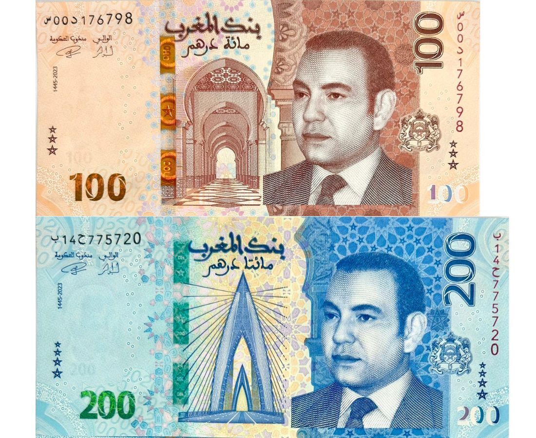 Morocco Set 2 PCS 100 200 Dirhams 2023/2024 P 81 82 NEW Design UNC