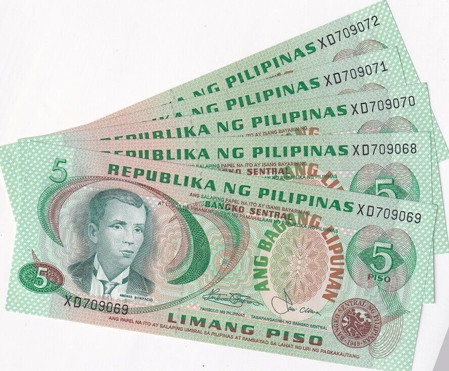 Philippines 5 Piso ND 1978 P 160 b SIGN 9 AUnc LOT 5 PCS