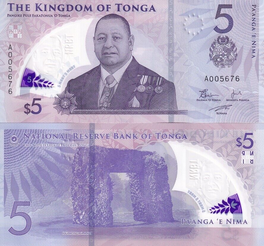 Tonga 5 Pananga 2023 2024 P 51 NEW Polymer LOT 5 UNC
