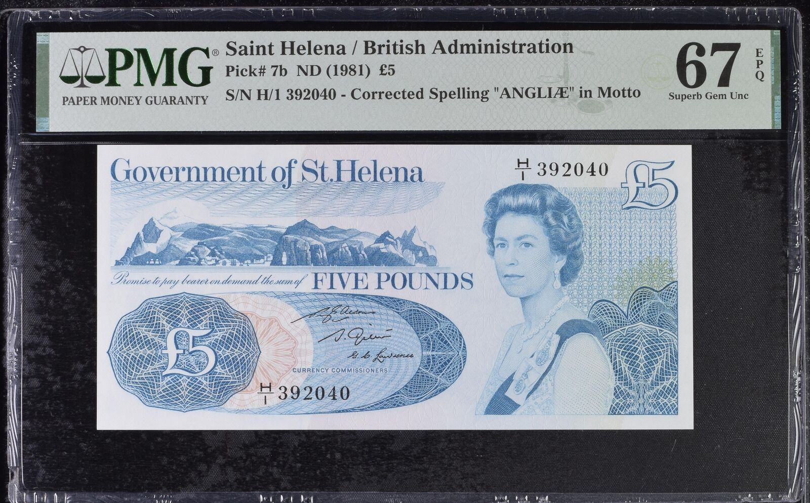 St. Helena 5 Pound ND 1981 P 7 b QE II Superb Gem UNC PMG 67 EPQ –  Noteshobby