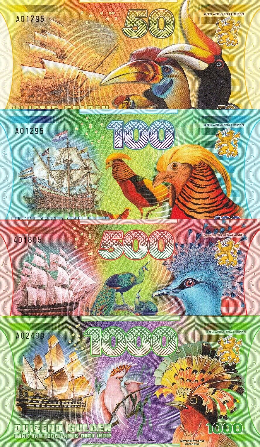 Netherlands Indies (Indonesia) Set 4 PCS 50 100 500 1000 Gulden 2016 Fantasy