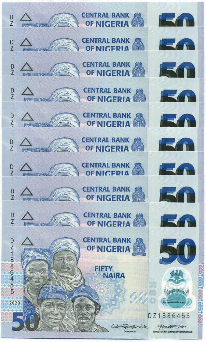 Nigeria 50 Naira 2020 P 40 Polymer UNC Lot 10 Pcs